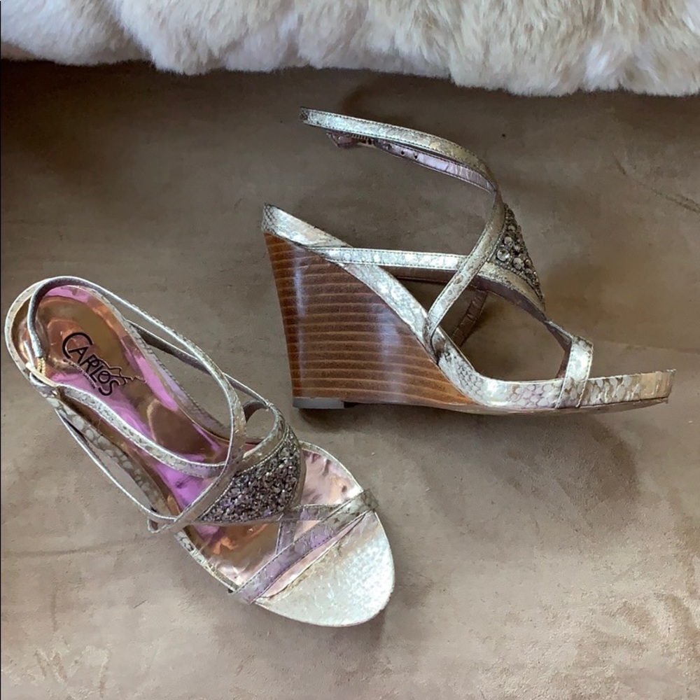 Carlos Santana Allure Wedge Sandals Metallic 7